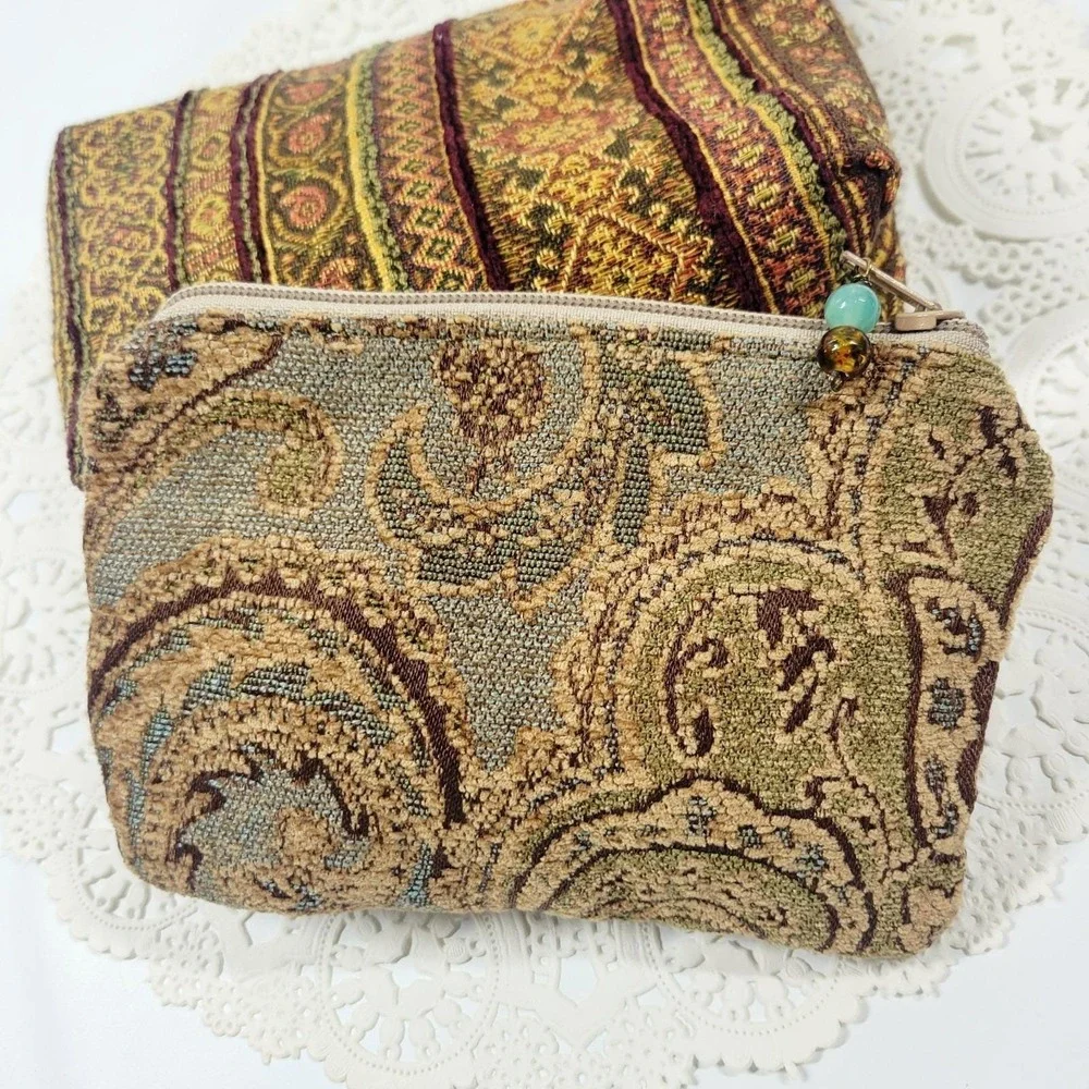 Woven Tapestry Vintage Floral Bags Lot Of‎ Two Cosmetics Toiletries Travel